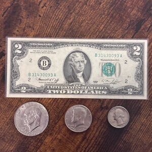 1976 Bicentennial 50th Anniversary - Two Dollar Bill Eisenhower Half & Quarter